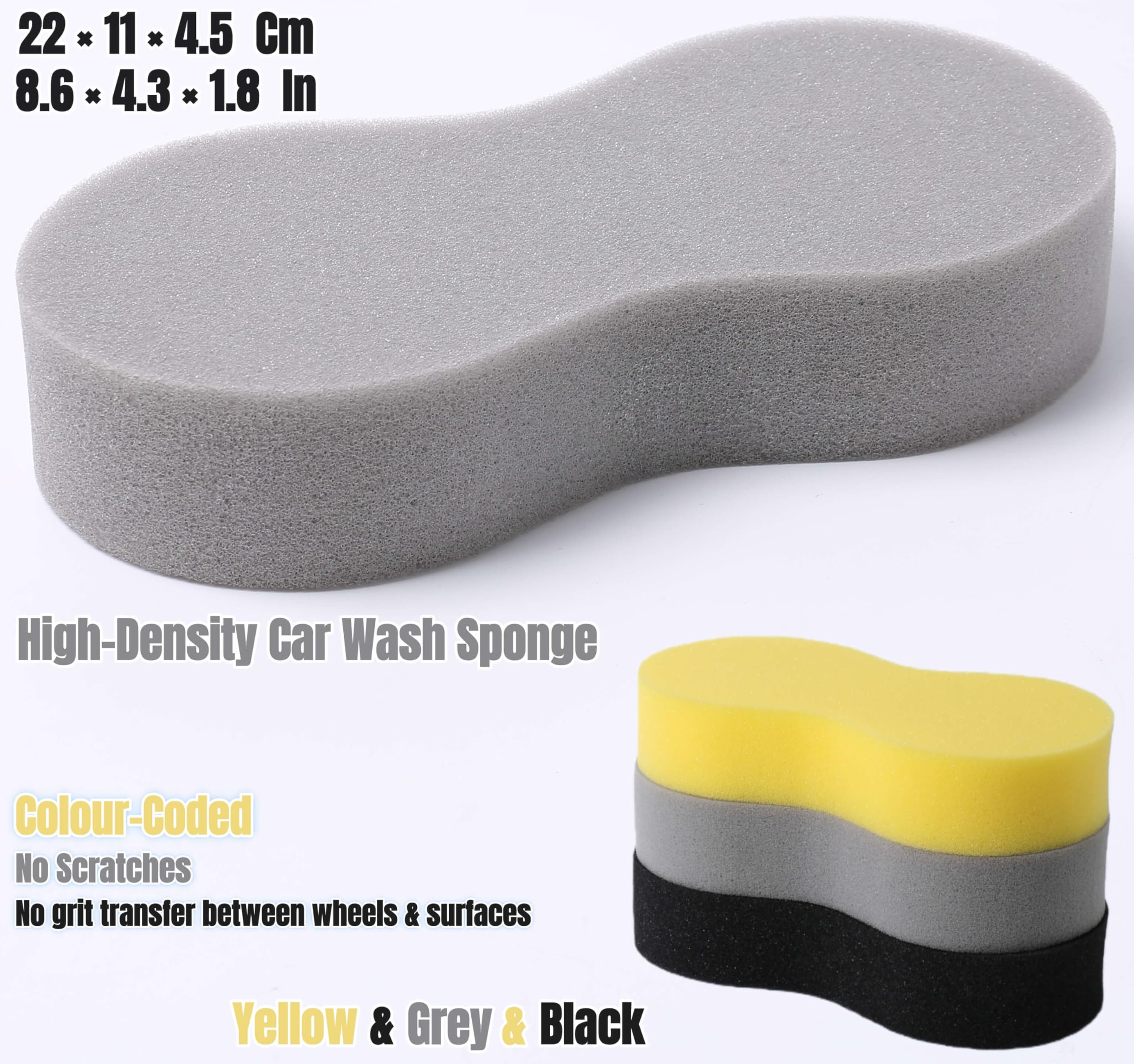 (5 Pack) Microfibre Car Cleaning Sponges & High-Density Car Sponges For Washing, Hygiene Colour-Coded, Non-Scratch, Multi-Use Big Sponge | Car Sponge For Inside, Wheels, Windscreens & Bodywork — view 3