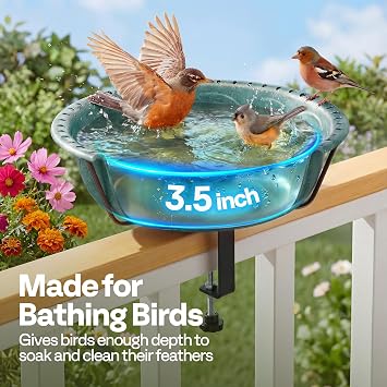 VIVOHOME Deck-Mounted Bird Bath with Adjustable Metal Clamp, Green