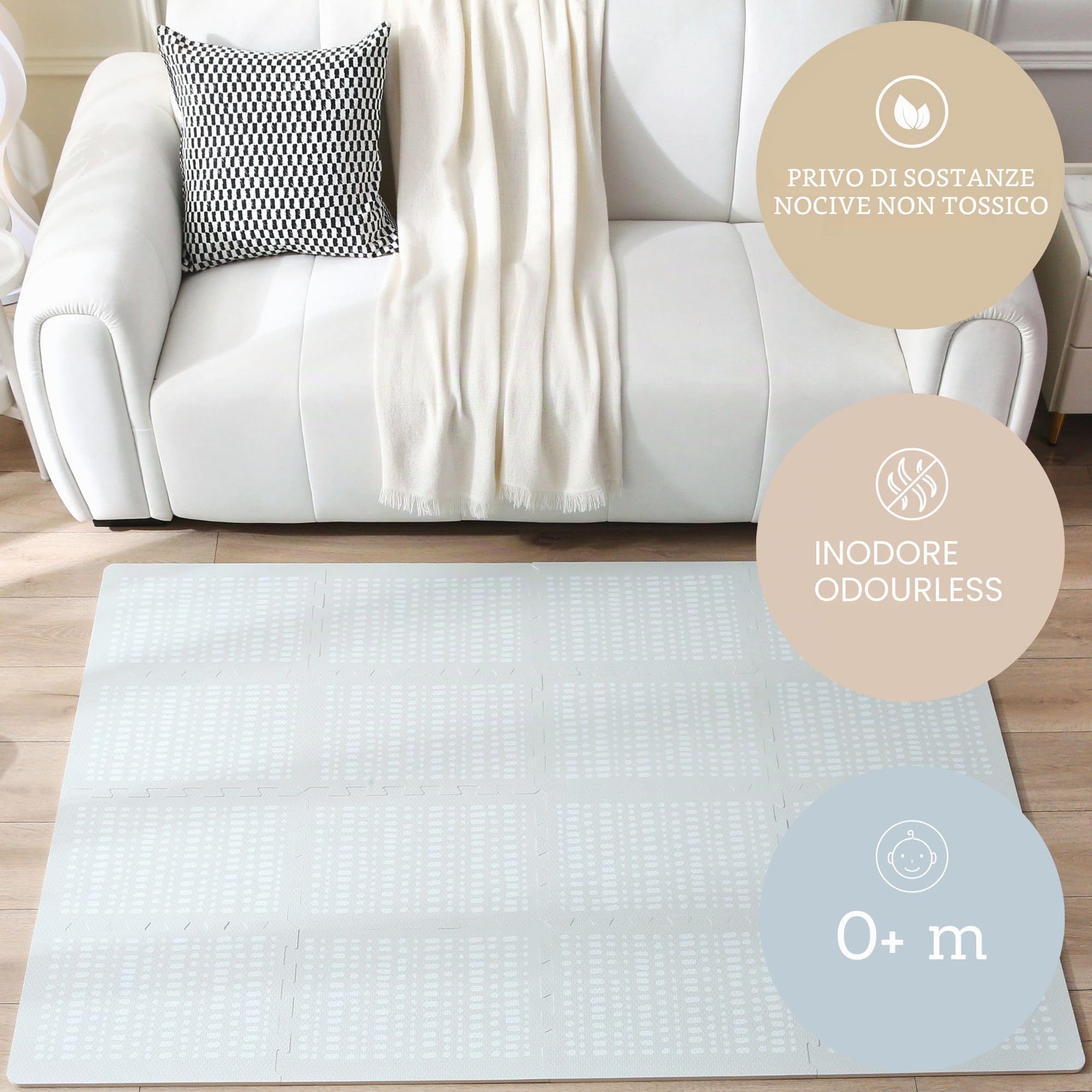 Tappeto puzzle elegante Hygge Beige 1,7 x 1,2 m - 16 lastre XL morbide, spessi, inodore, facile da pulire, confezione senza plastica
