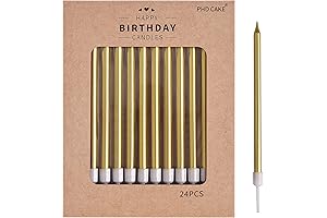 PHD CAKE Gold Long Thin Metallic Birthday Candles for Glorious Celebration