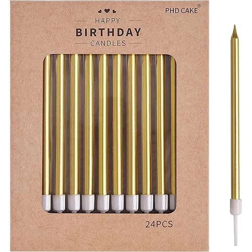 PHD CAKE Gold Long Thin Metallic Birthday Candles, Cake Candles, Birthday Parties, Wedding Decorations, Party Candles, Cake Decorations