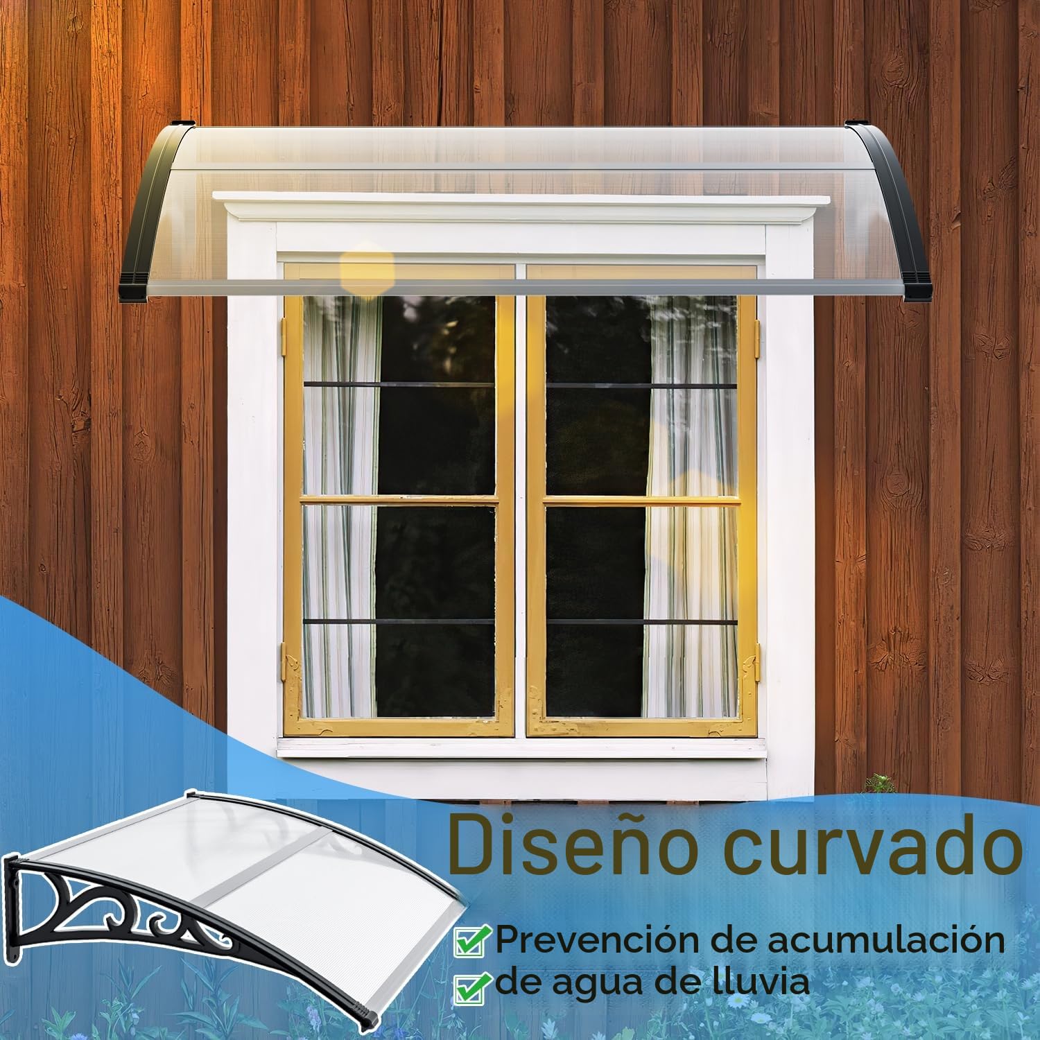 Sonnewelt Marquesina para Puerta de Entrada 100x120 cm, Techo de Policarbonato Hueco 5 mm con Estructura de ABS, Arco Transparente Inclinado, Protección Exterior contra la Lluvia y el Sol