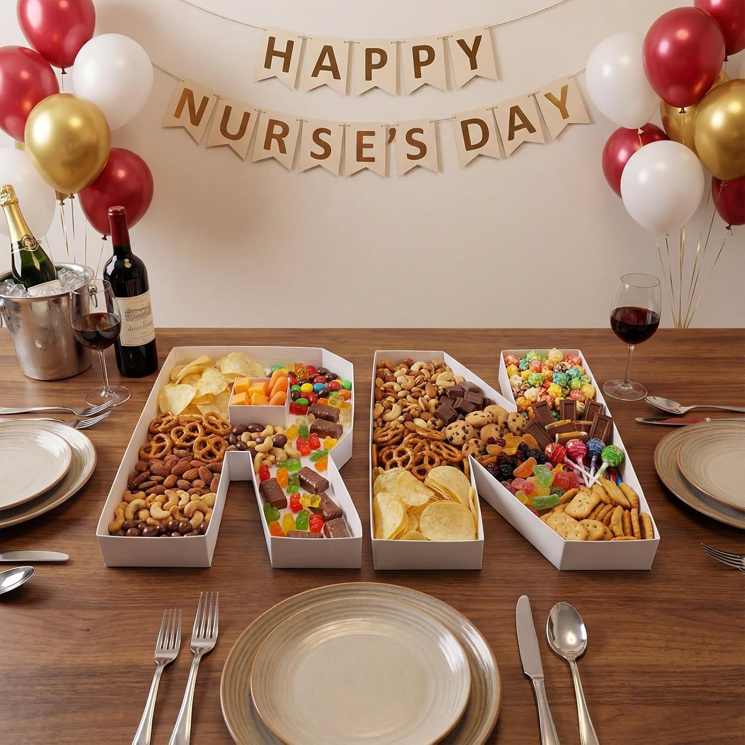 2 Pcs RN Grad Party Decorations Nurse Letter Fillable Tray 10'' Nursing Graduation Party Decor Registered Nurse Cardboard Tray for Food Candy Cake Dessert Class of 2026 Congrats Grad