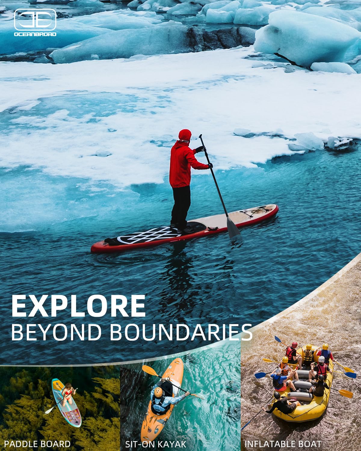 OCEANBROAD SUP-Paddel – verstellbares Stand-Up-Paddel für Paddleboard-Kajak, verstellbarer Schaft aus Aluminiumlegierung mit verstärkten Nylonklingen