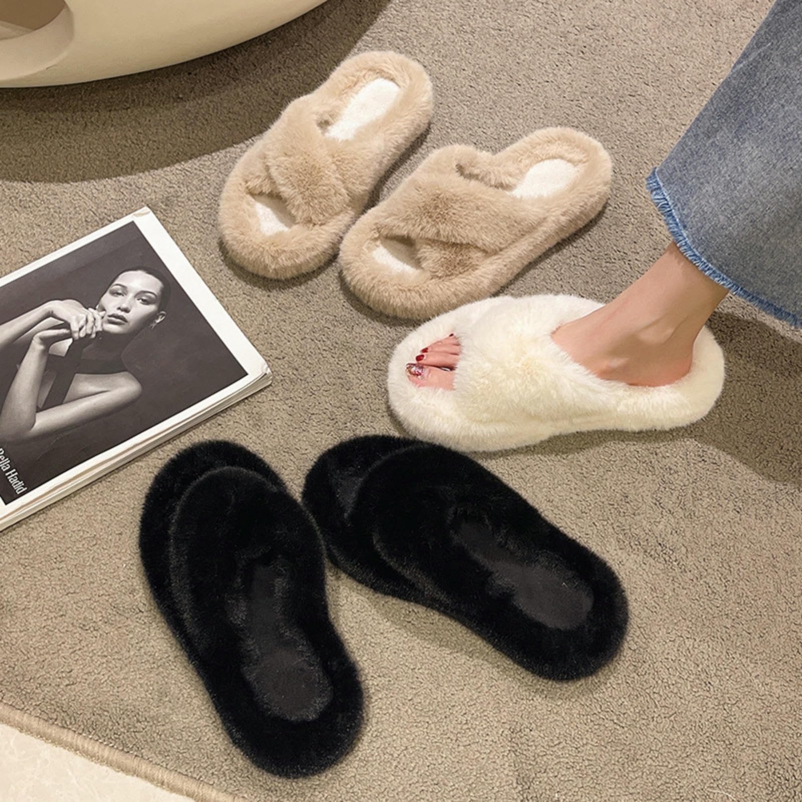 Pantofole Donna Pantofole Calde Scarpe di Grandi Dimensioni Non Slittano Pantofole Domestiche-bianco-35