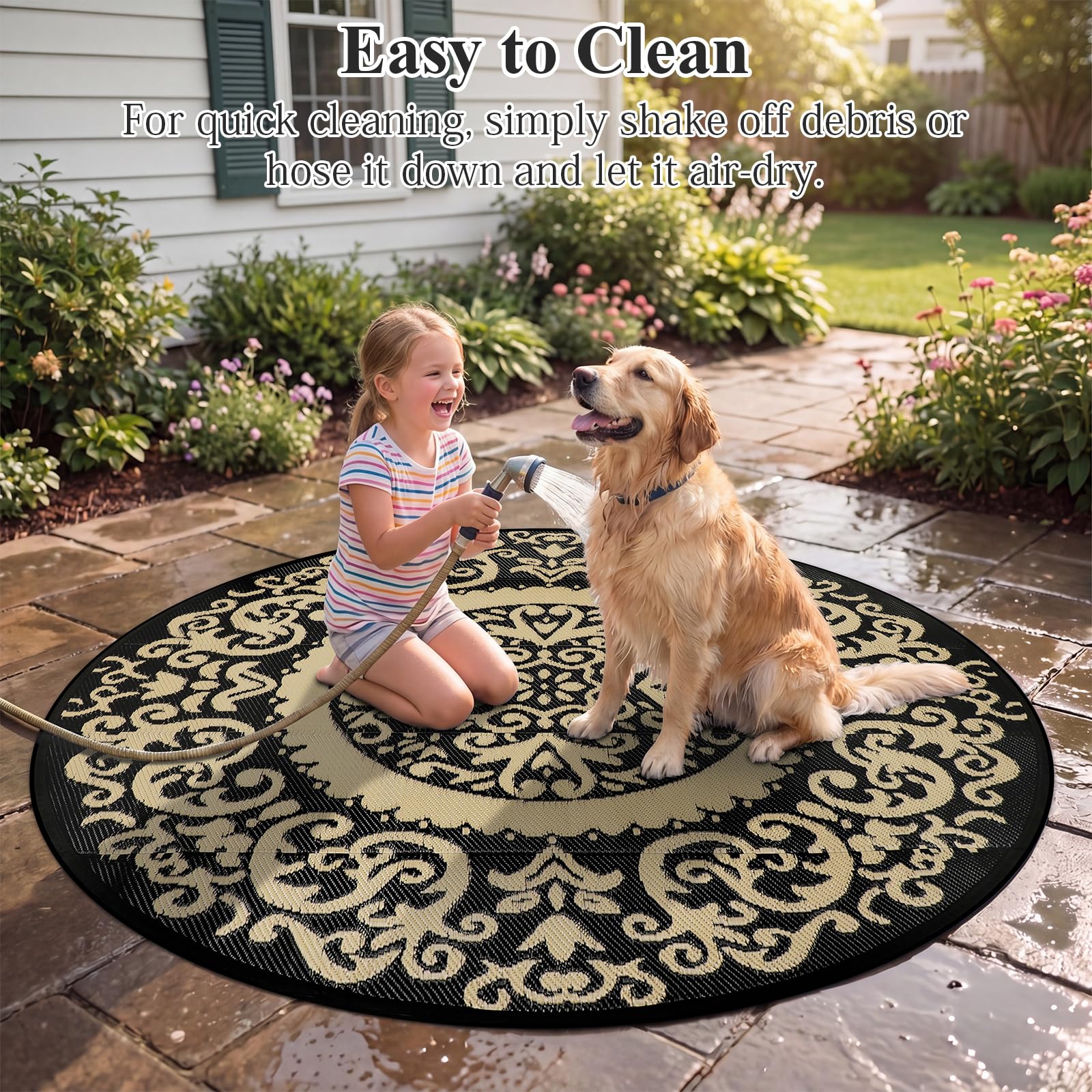 Homcomoda Tappeto rotondo per esterni, 1,8 m, in plastica, impermeabile, per camper, campeggio, patio, veranda, balcone, campeggio