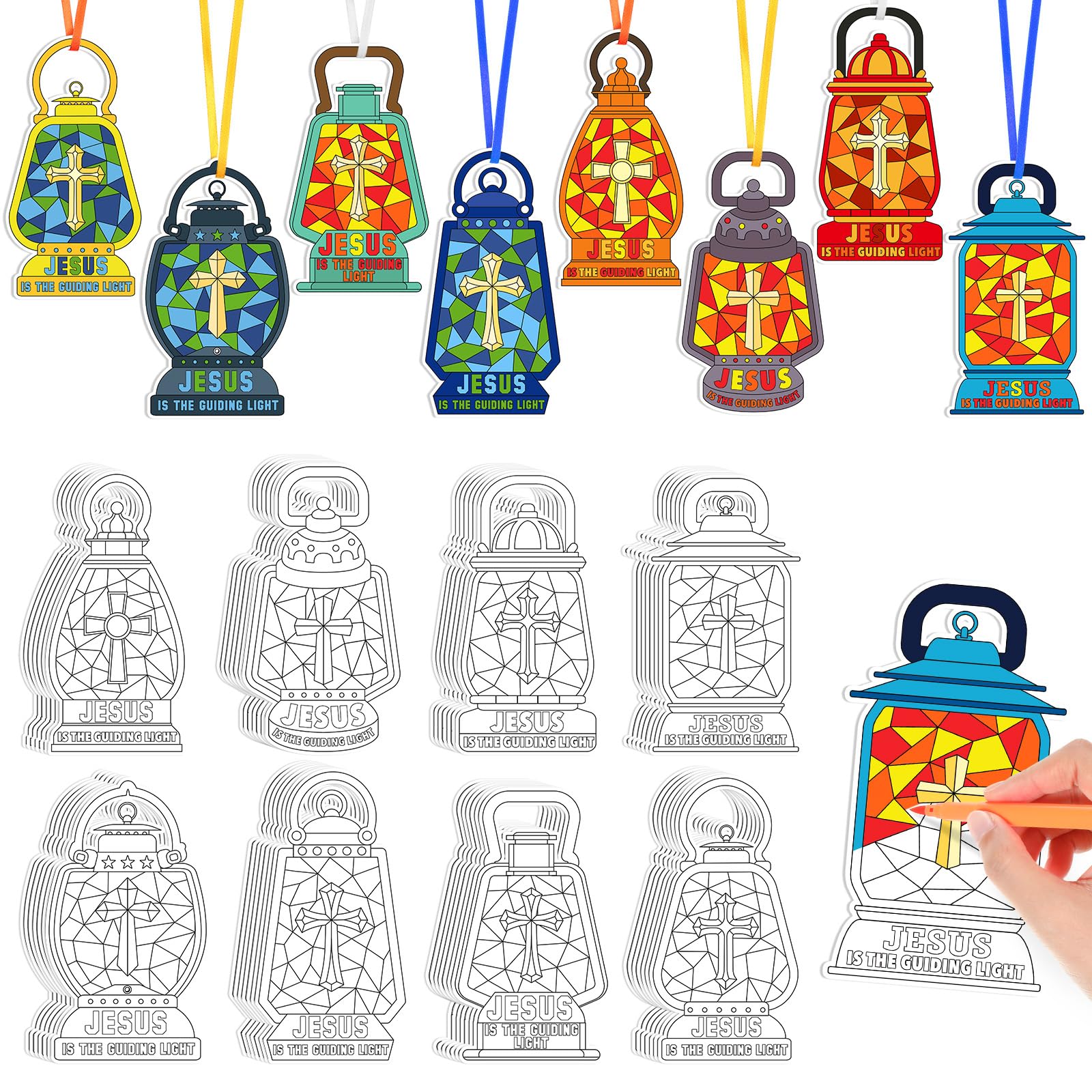 Dispowreath 80 Pcs Religious Crafts Kits Jesus Lights The Way Crafts Color Your Own Jesus Lights for Christian Gift Sunday School Classroom DIY