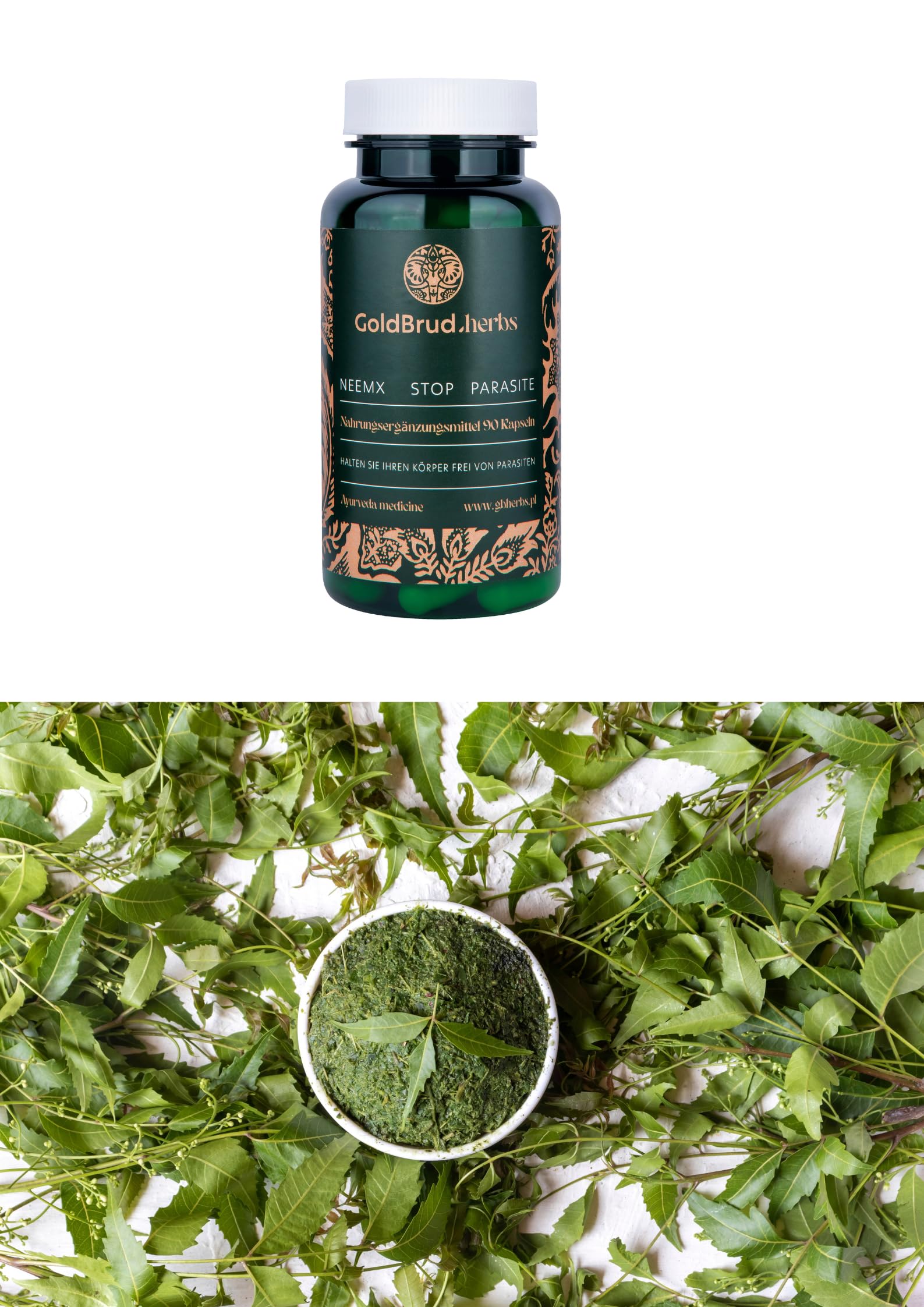 NeemX | Knoblauch, Neembaum-Frucht, Ajowan 400mg | | 90 Caps | Goldbrudherbs | Natürliche Kräuter | Keine Konservierungsstoffe | Ayurveda-Ergänzung | Antioxidans |Parasiten | Pilze | Bakterien