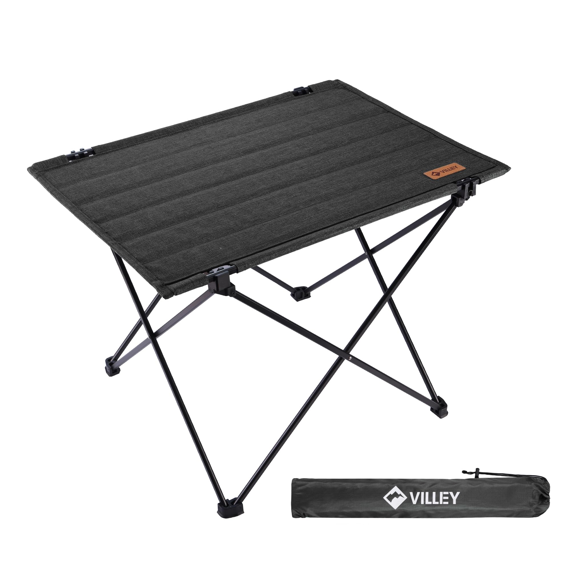 VILLEY Folding Camping Table, Portable Lightweight Small Outdoor Table with Carrying Bag, Ideal for Outdoor, Camping, Picnic, Cooking, Beach, Hiking, Fishing, 56.5 X 41.5 X 41 cm, Black