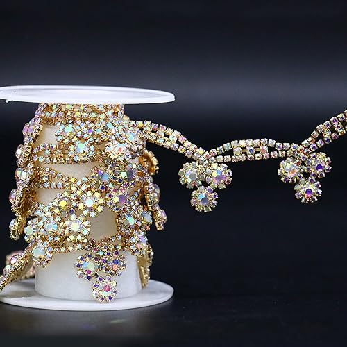 Cadena de cierre de diamantes de imitación de cristal de 1 yarda con cuentas de perlas, cinta de encaje nupcial para decoración de fiesta de boda y