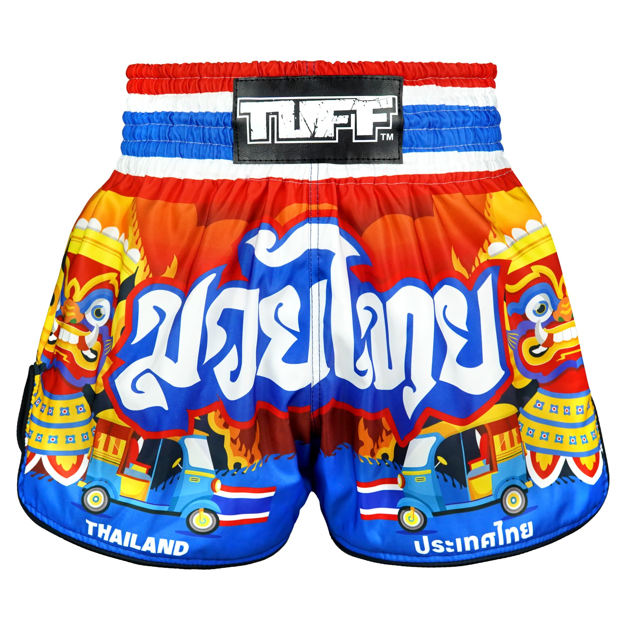 Tuff Sport Muay Thai Boxing Shorts Retro Shorts Classic Slim Cut MMA Kickboxing Workout Set Training, Tuf-rms126-red, Large