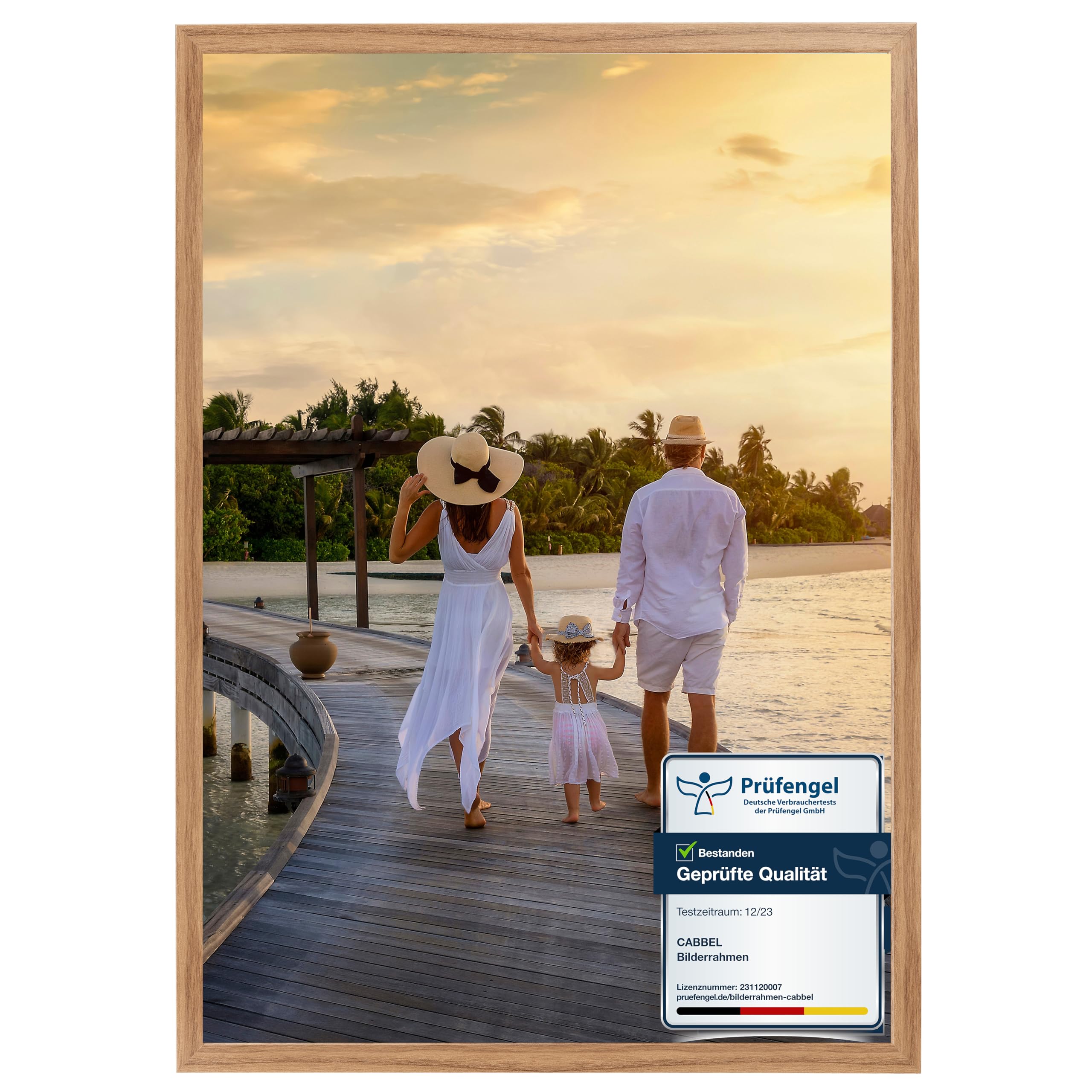 CABBEL Juego de 1 marco de fotos de 50x70 cm, marco de madera MDF con cristal acrílico irrompible en Roble