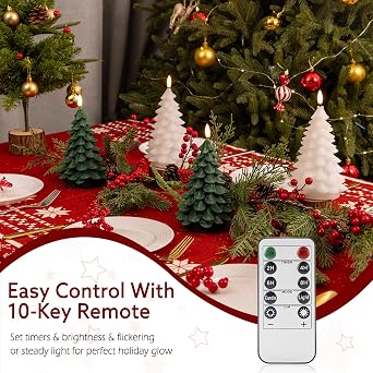 Christmas Tree Candles with Remote, White Flameless Candle Battery Operated