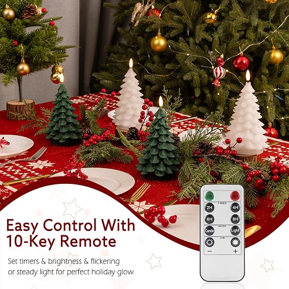 Christmas Tree Candles with Remote, White Flameless Candle Battery Operated