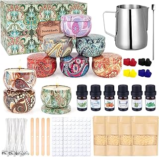 VICBAY Kit para Hacer Velas, Kit Velas Aromaticas Fabricacion, Candle Making Kit Regalos Creativos con 480g de cera de soja, 9 Latas, 6 Aceite Fragancia, 100 Mechas, 112 Pegatinas