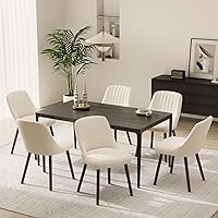 MALOL Beige Upholstered Dining Chairs Set of 6, Modern Fabric Kitchen Chairs with Curved Back & Wood Legs