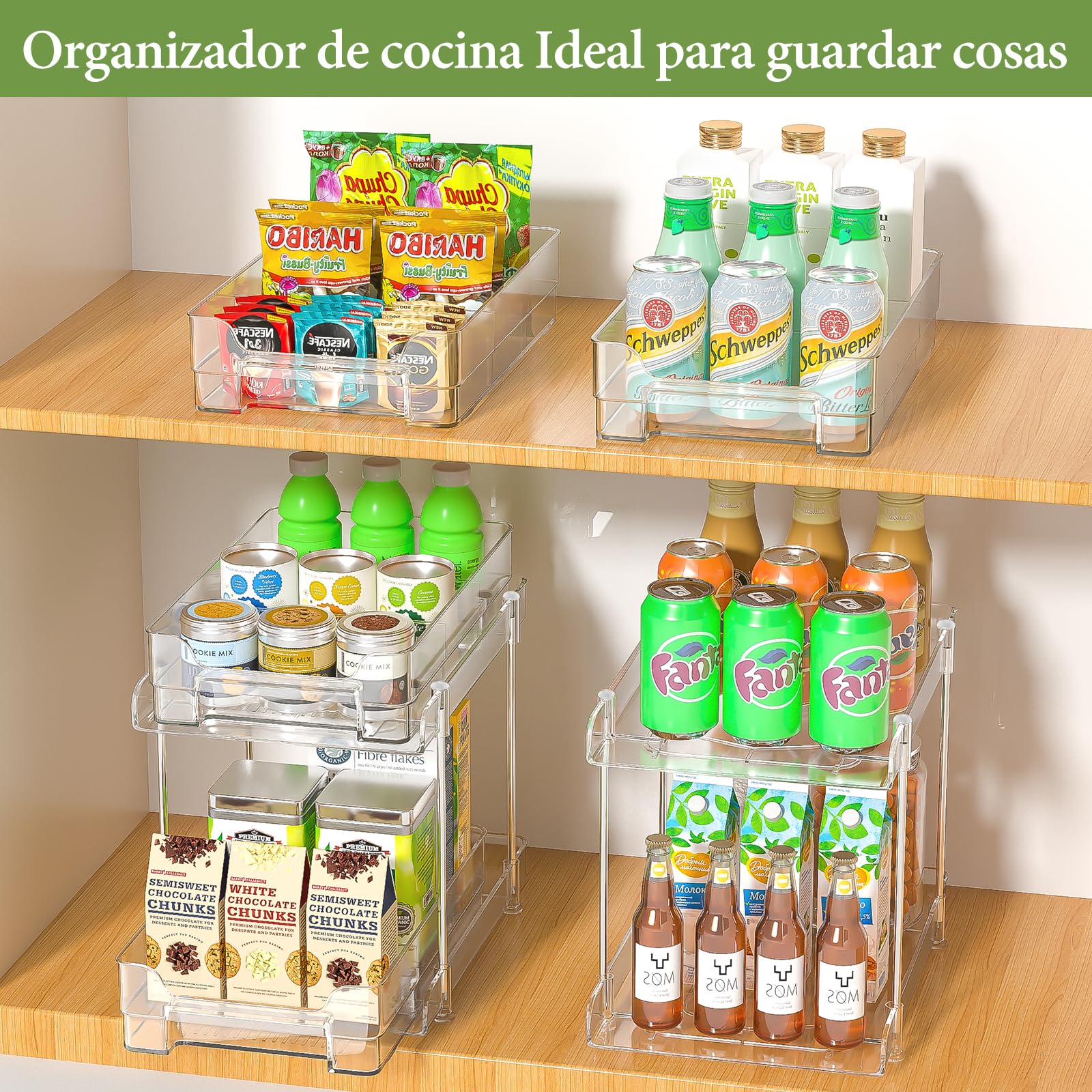 2 Paquete Organizador Cocina Debajo del Fregadero, 2 Niveles Extraíble Estante Almacenamiento, Maquillaje, Baño, Productos de Limpieza, Cajones