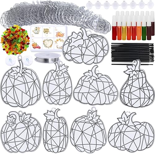 Miniatura 1 de Winlyn 27 juegos de atrapasoles de calabaza, pintura de ventana de bricolaje, atrapasoles de otoño, calabaza, kits de manualidades de calabaza de