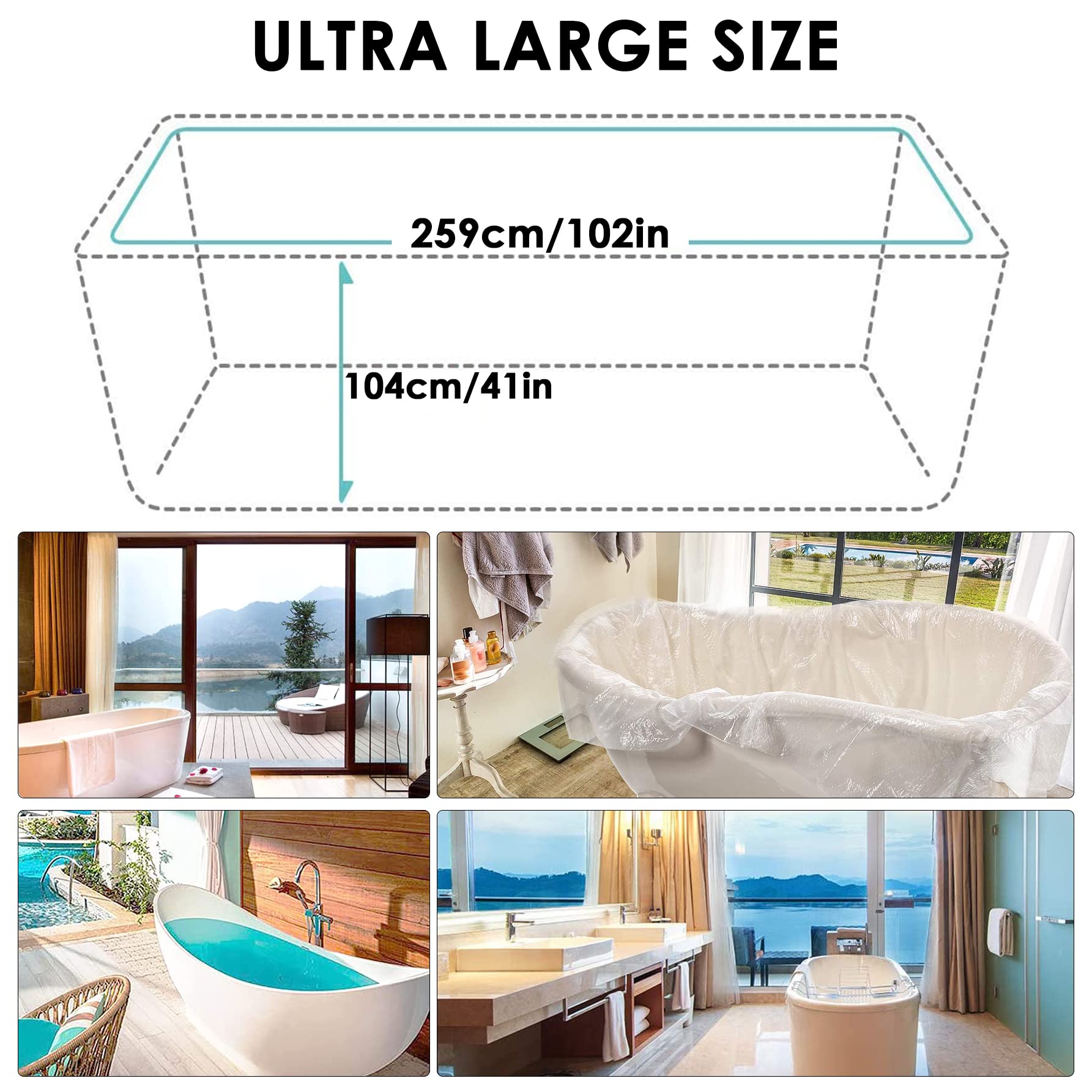 Lot de 10 sacs de bain en plastique portables résistants à la chaleur pour salon, maison et hôtel (120 x 260 cm) - Imperméable et facile à nettoyer