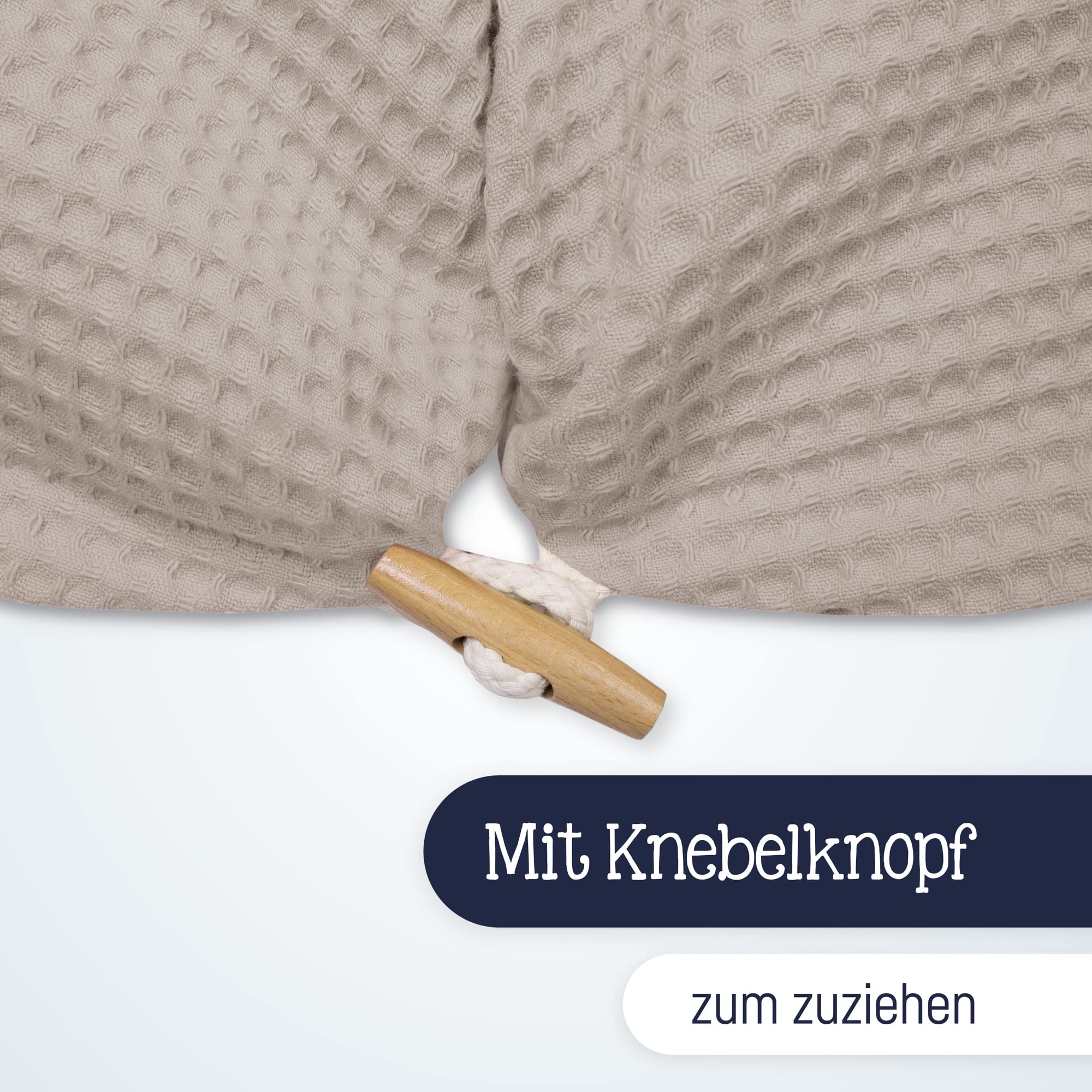 Julius Zöllner Wafffelpique Cojín de lactancia, aprox. 190 cm, relleno de 42 litros de microperlas de EPS, fabricado en Alemania, funda de 100% algodón, con certificado Öko-Tex® Standard 100, Seashell