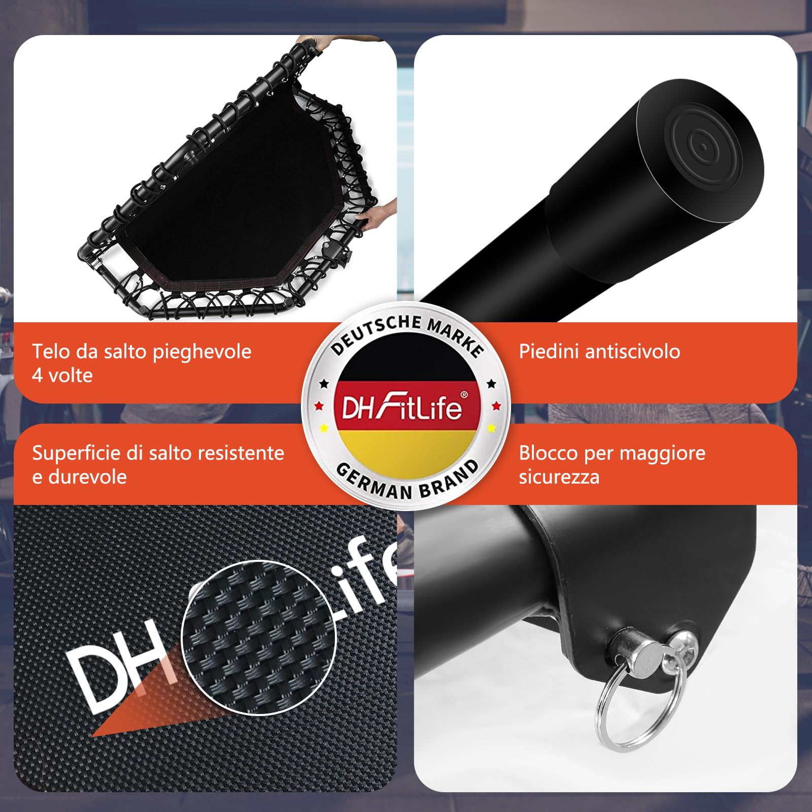 DH FitLife Trampolino da fitness, pieghevole, silenzioso, senza installazione, trampolino da 50 pollici, 128 cm, per interni ed esterni, con 3 gradini regolabili