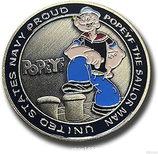 Navy Popeye Sailor Challenge Coin – 250th Anniversary Military Commemorative – I Love My Sailor Coin – Antique Colorized Navy Coin – Veteran & US Navy Collectible