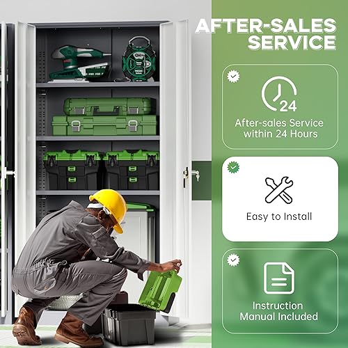 Miniatura 6 de INTERGREAT Armario de almacenamiento de metal con puertas y estantes, gabinete de almacenamiento de garaje de 72 pulgadas con cerradura, gabinete de