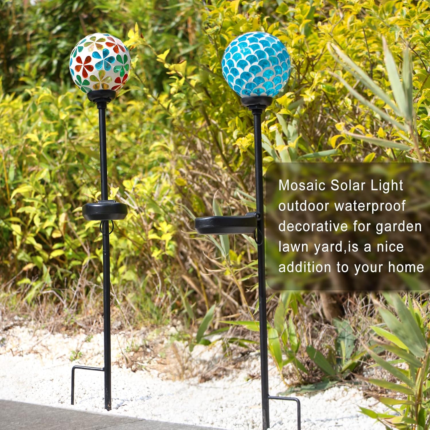 VCUTEKA Solar Garden Lights, Mosaic Solar Light Outdoor Waterproof LED Pathway Stake Light for Landscape Patio Yard Deck Walkway Decoration, 2 Pack - Image 2