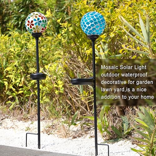Miniatura 52 de VCUTEKA Luces solares decorativas de jardín al aire libre, luz solar de mosaico, impermeable, luz LED de estaca para paisaje, patio, terraza