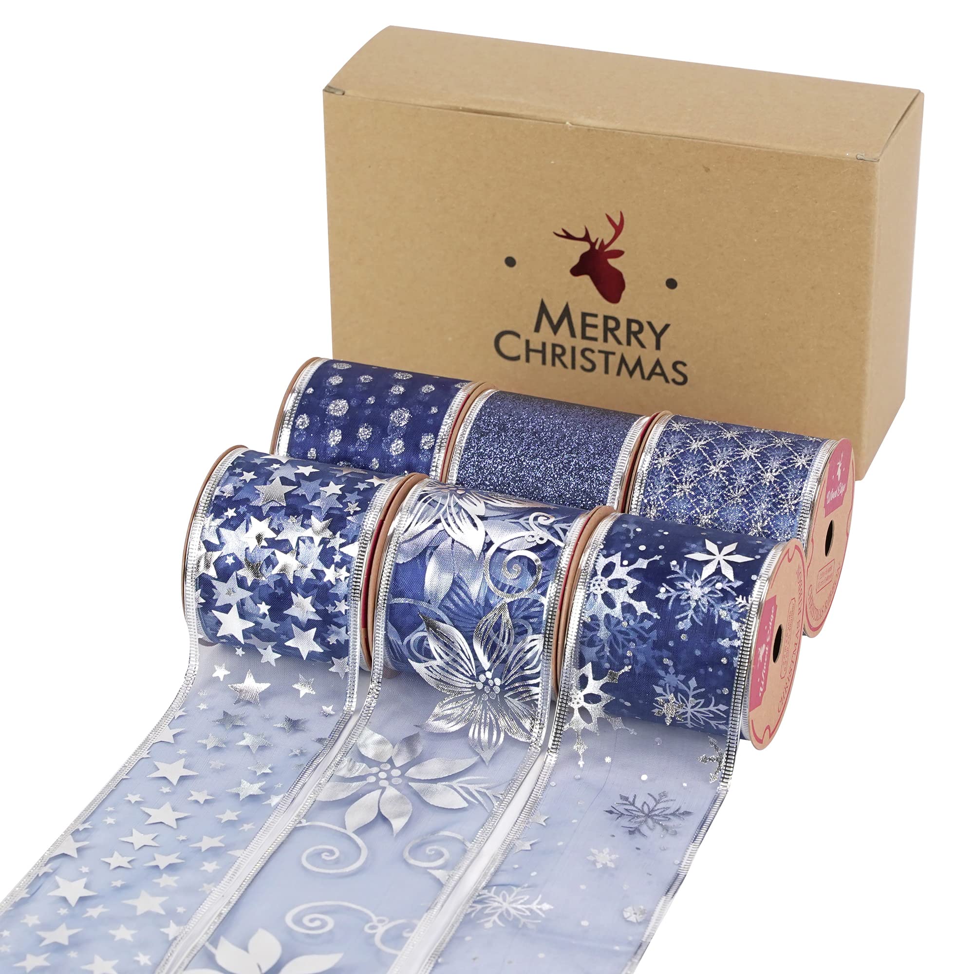 Amazon | AIMUDI ネイビーブルークリスマスリボン 有線 2.5インチ