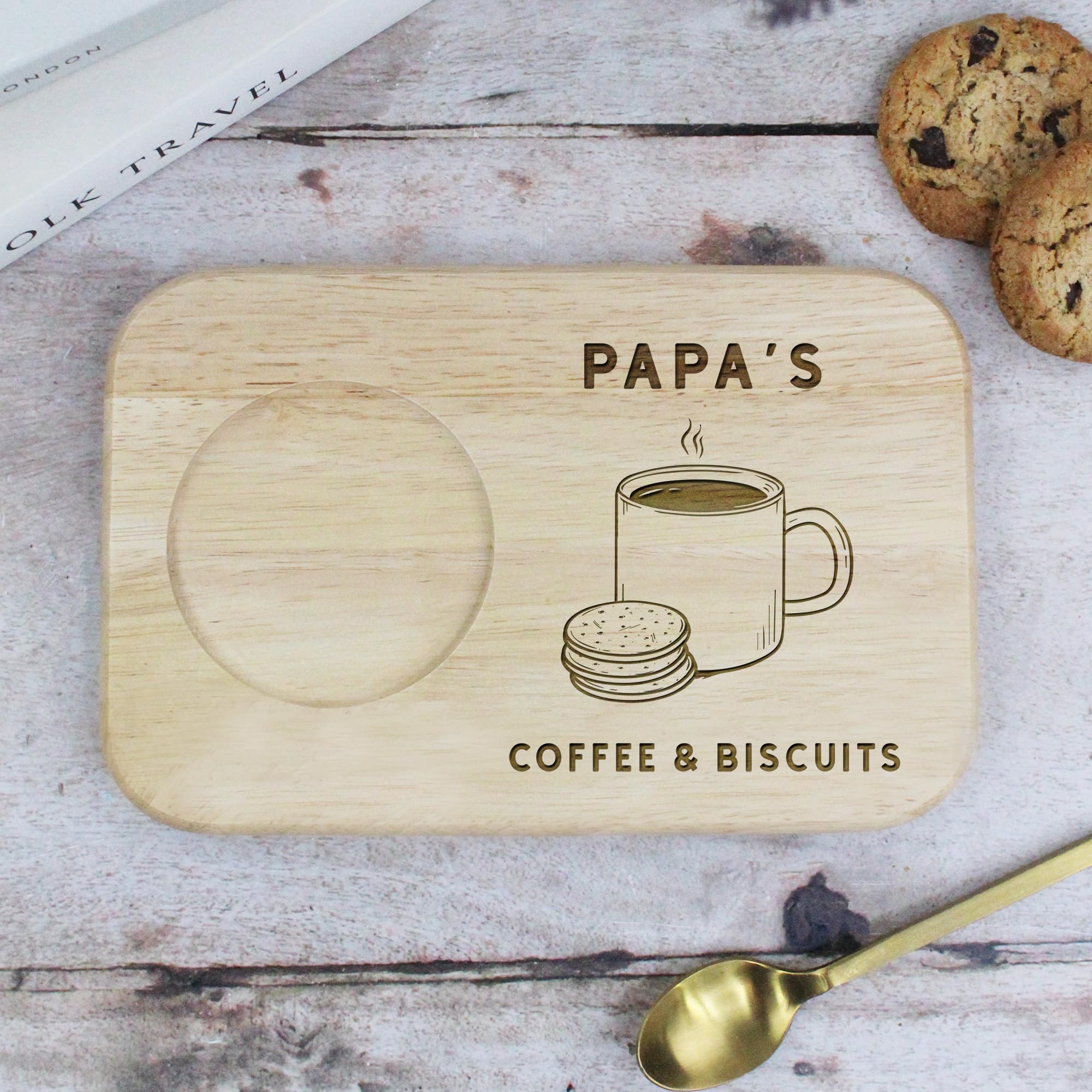 eBuyGB Engraved Papa's Serving Board For Coffee & Biscuits - Wood Treat Board, Gifts for Grandpa, Papa, Taid - Gifts for Grandad