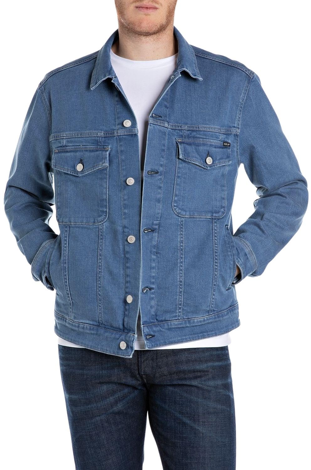 Replay Men's Mv868 Denim Jacket, 009 Medium Blue, L