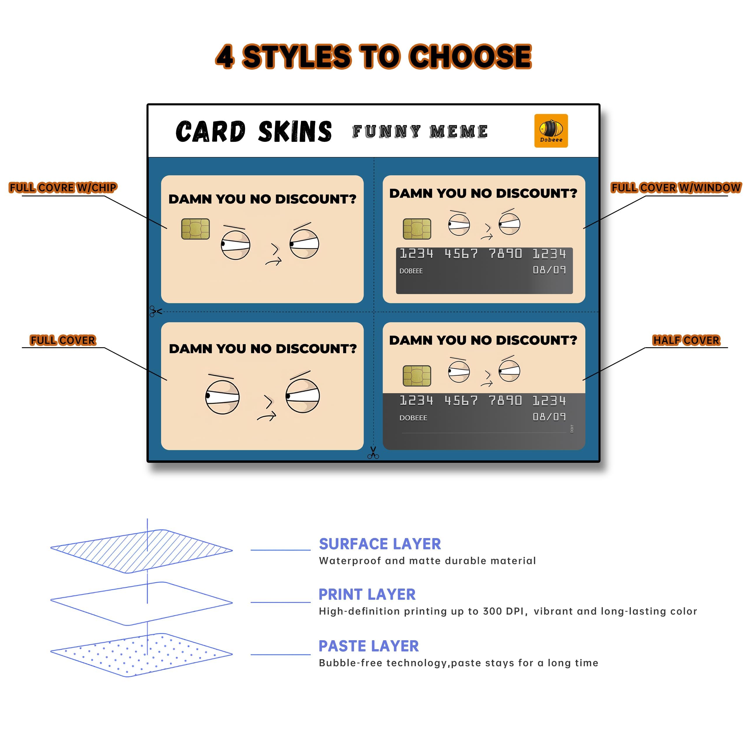 4-Pack Funny Credit Card Skins - Removable Vinyl Decals With McLovin & Cartoon Designs