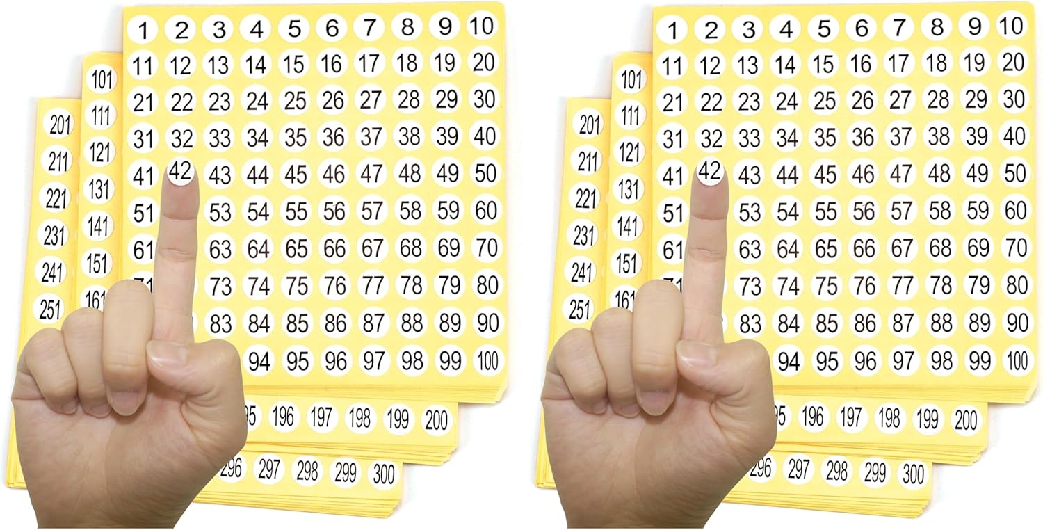 1-300 Round Number Stickers Labels 15 Sets 4500 Self Adhesive Labels Small Consecutive Number Decals Signs Inventory Stickers for Organizing and Storage Classification (Pack of 2)