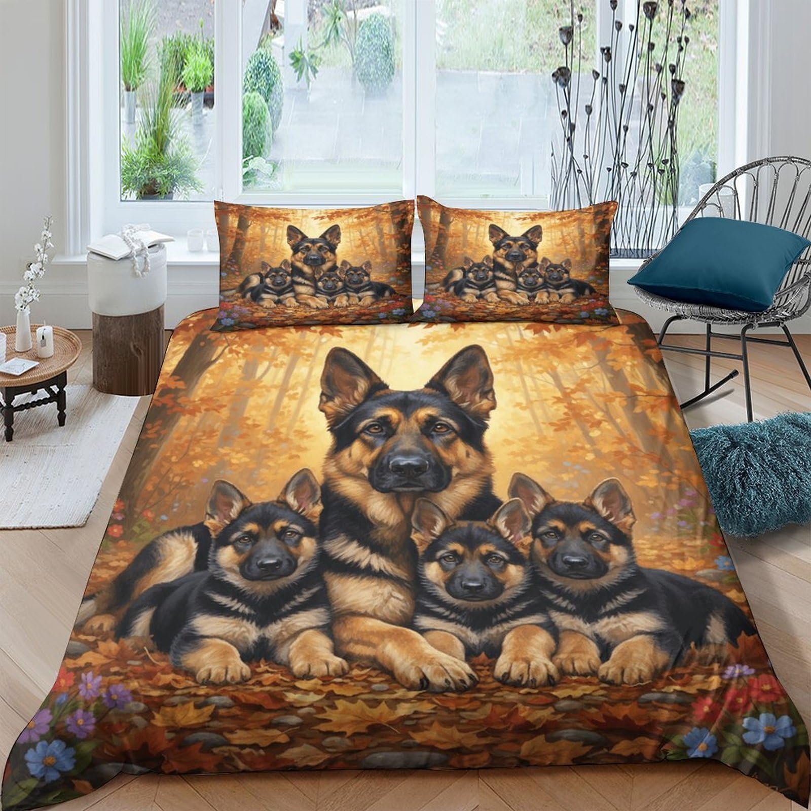 Ctjqhvkz Style-4 3D Printed German Shepherd Dog Family Fitted Sheet Microfiber Soft Brown Forest Mattress Cover Bedroom Decor Single（135X200cm）