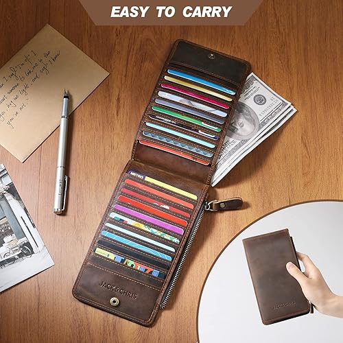 Miniatura 6 de JackChris MBNM026 - Cartera organizadora de tarjetas de crédito con bolsillo con cremallera de piel