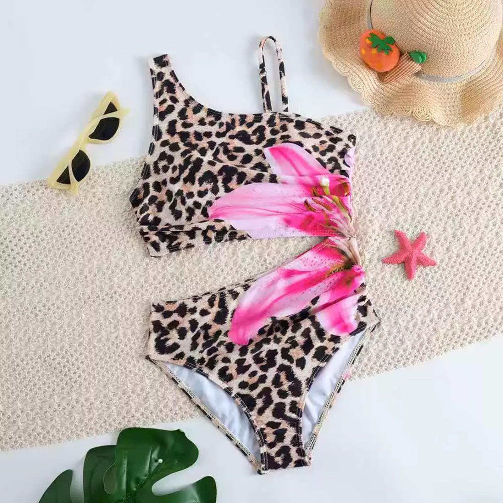 Traje de baño de verano para niña con estampado floral, estilo bikini, traje de baño para adolescentes y niños grandes, protección solar