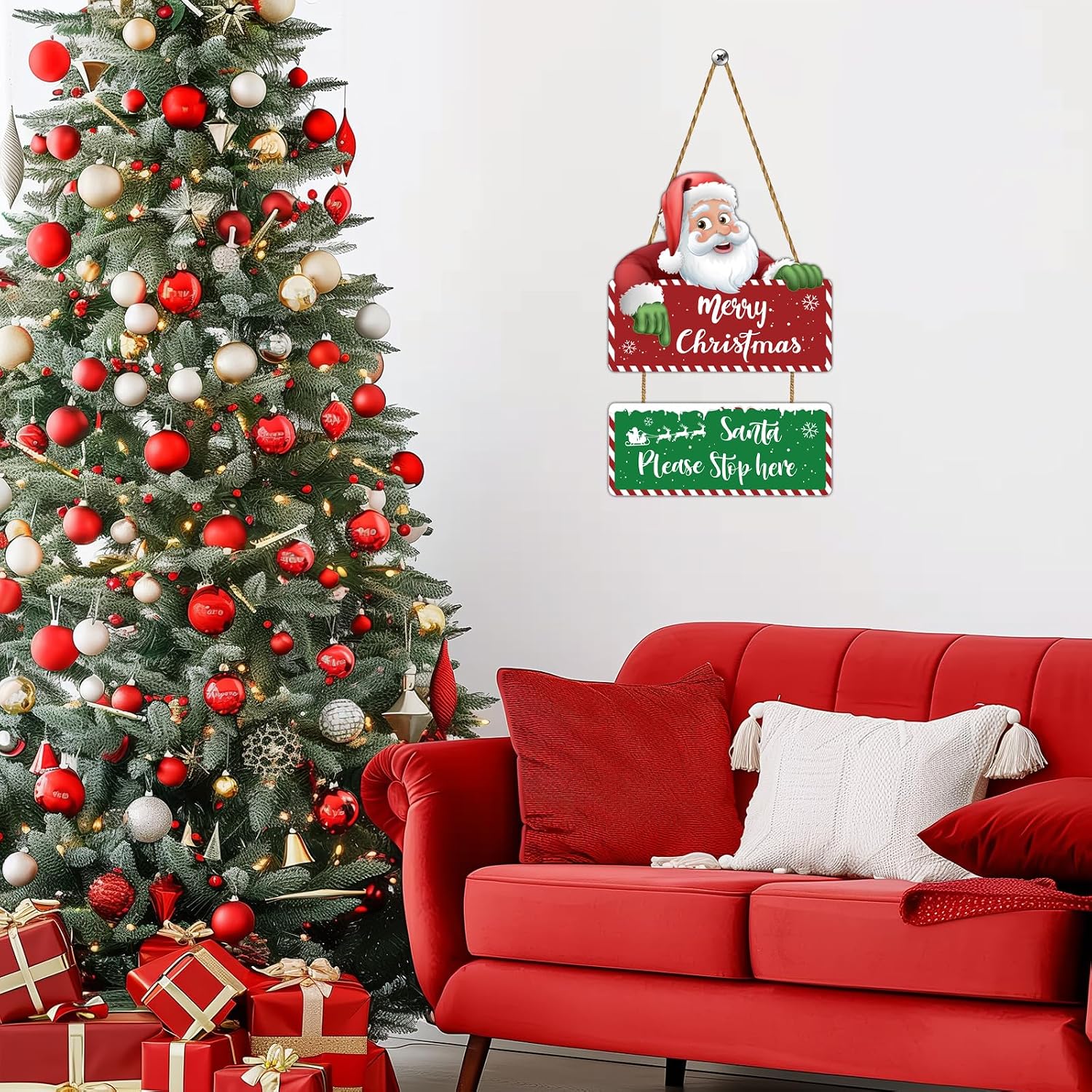 Christmas Wall Decor Cute Santa Claus Decor Merry Christmas Sign Santa Claus Door Decorations Wooden Front Door Hanger for Porch Wall Indoor Home Decor