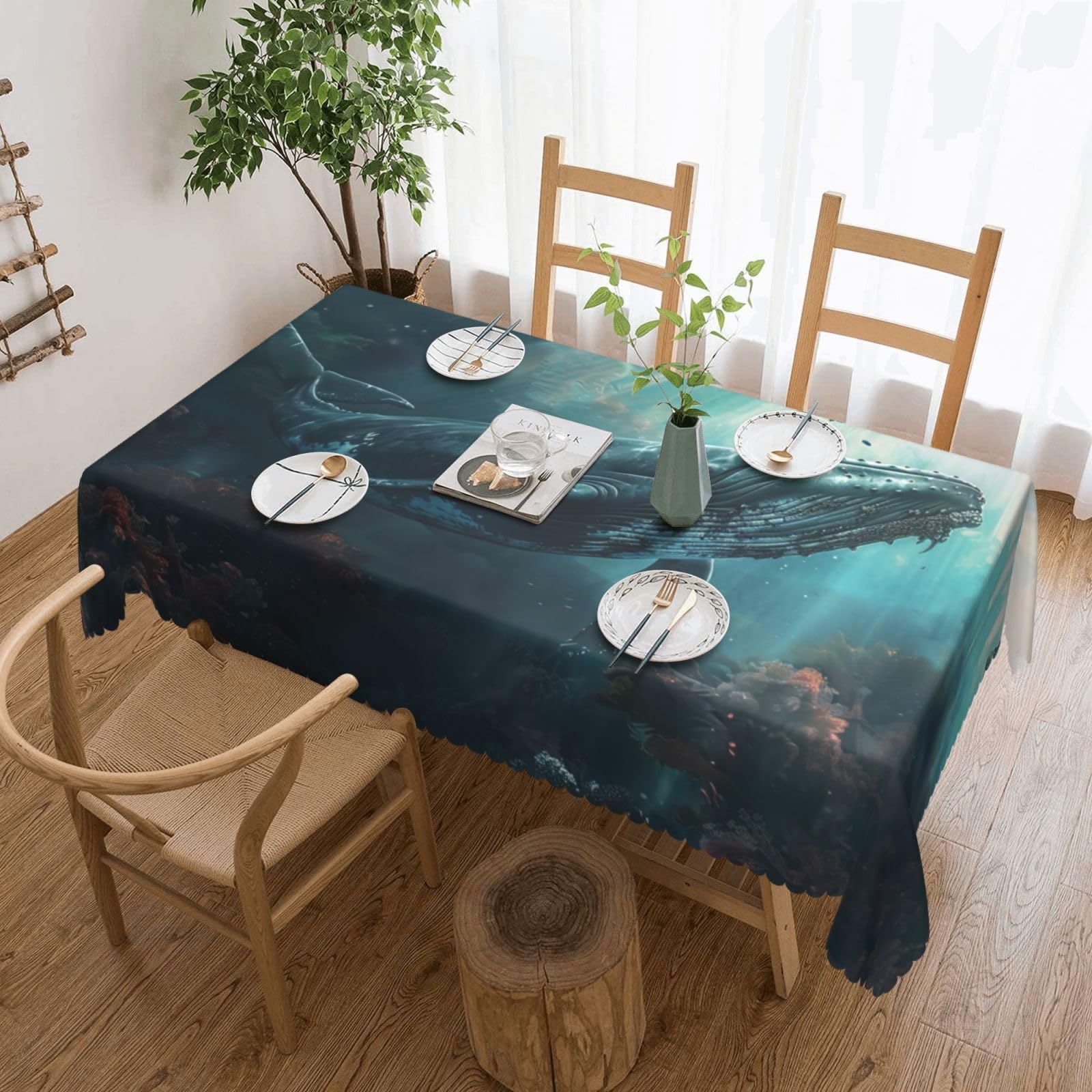 Nappe rectangulaire imprimé baleine sous-marine en tissu de table pour buffet