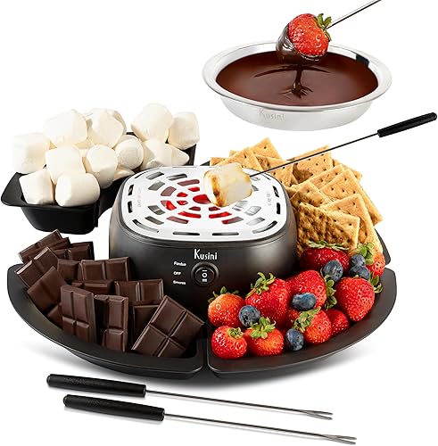 Kusini 2 in 1 Electric Fondue Set & Smores Maker Tabletop Indoor Kit with Removable Trays & 4 Skewers  Smores Station Chocolate Melting Pot - Unique