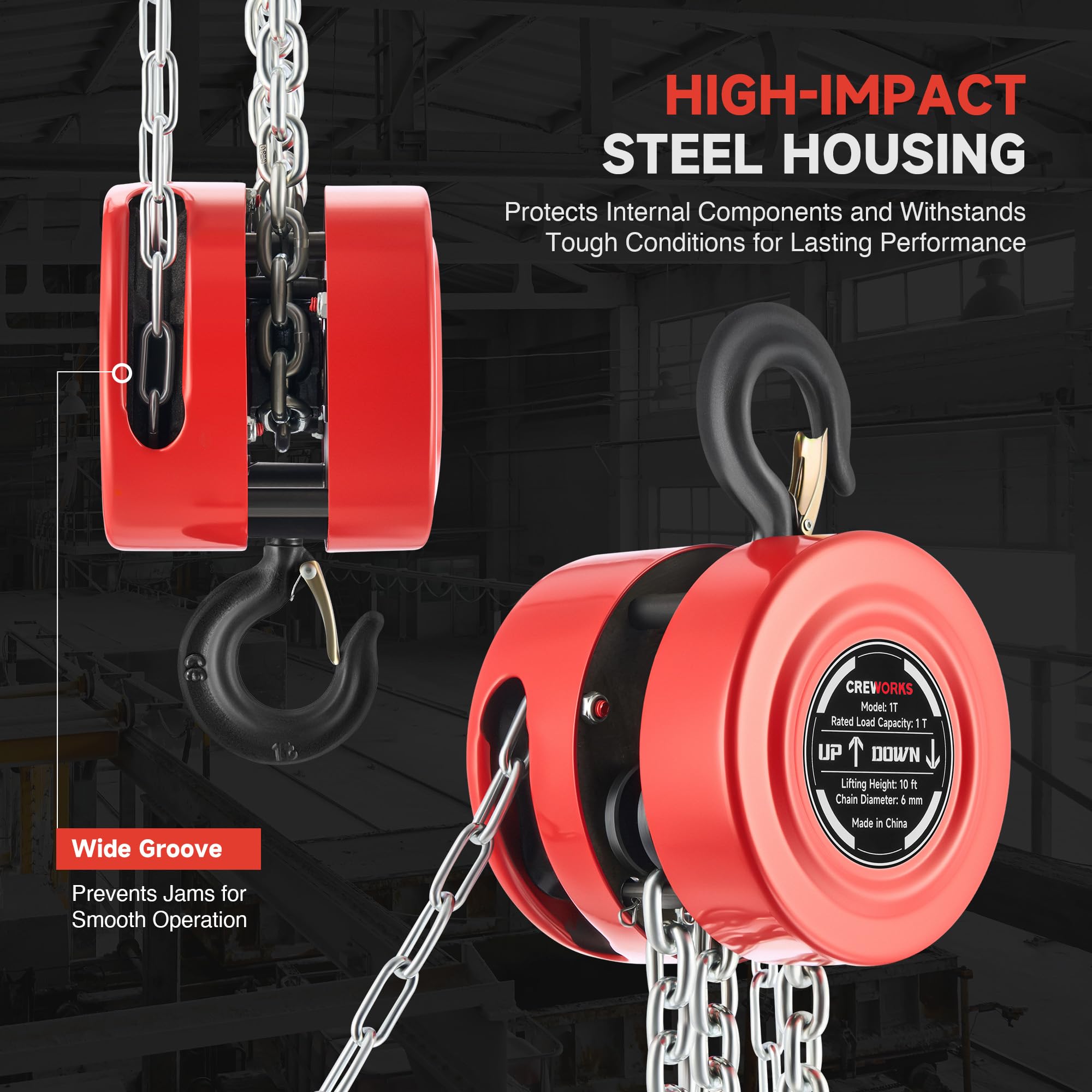 CREWORKS 1 Ton Hand Chain Hoist - Heavy Duty Lifting -6 CREWORKS 1 Ton Hand Chain Hoist - Heavy Duty Lifting -6
