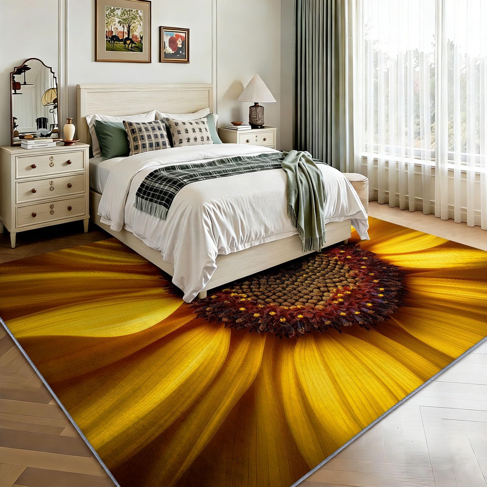 Générique Tapis Lavable en Machine Jaune, Tapis Poil Court Antidérapant Imprimé Élégance Photographie Fleurs Tournesol pour Salon Chambre Salle à Manger Bureau Entrée, 80 x 150 cm