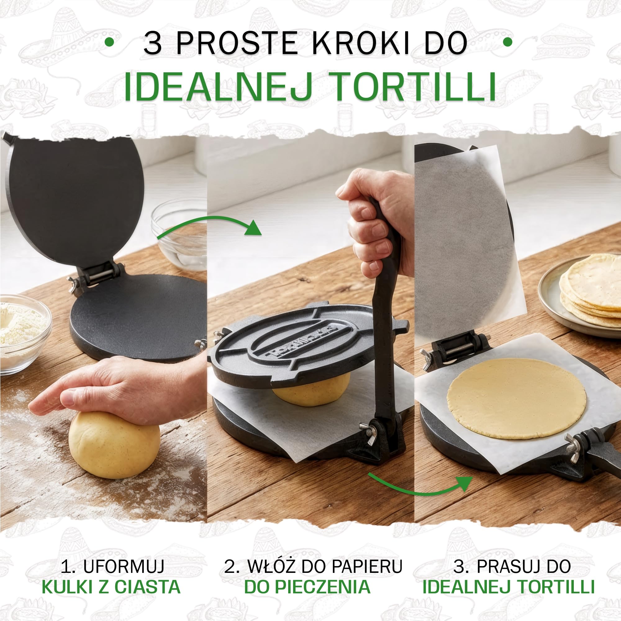 Tortillada - Prasa do tortilli + E-Book z 50 przepisami (30 cm) | Żeliwna prasa do tortilli, quesadilli i roti z 50 przepisami.