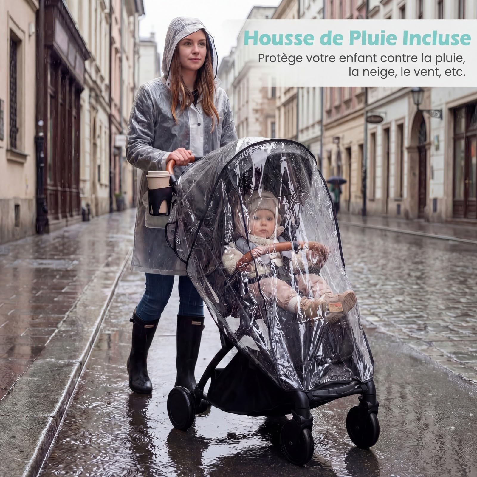 COSTWAY Poussette Canne Bébé avec Capote Réglable & Dossier Inclinable, Poussette Compacte Pliable à une Main, avec Harnais 5 Points, Grand Panier, Porte-Gobelet, Housse Pluie, 0-3 Ans, 15 kg (Gris)