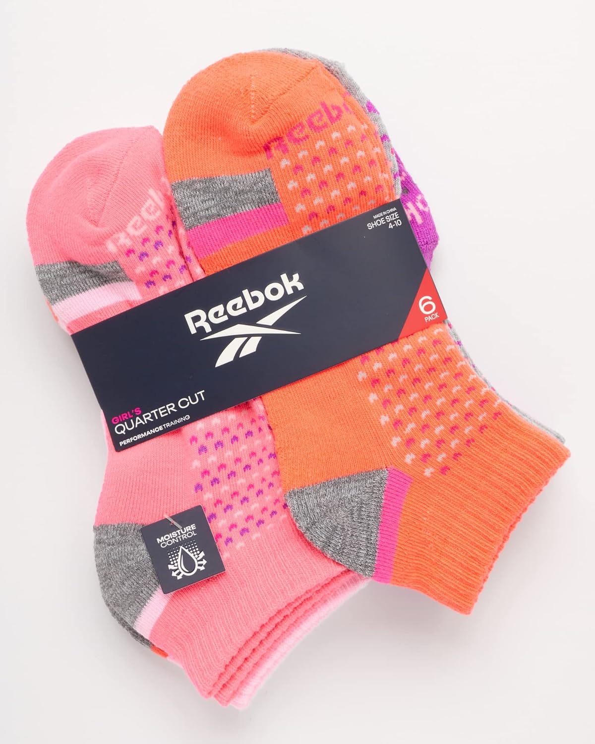 Reebok Girls' Quarter Socks - 6 Pack Moisture-Wicking Low Cut Athletic Ankle Socks for Girls (Sizes: S-L) - Image 2