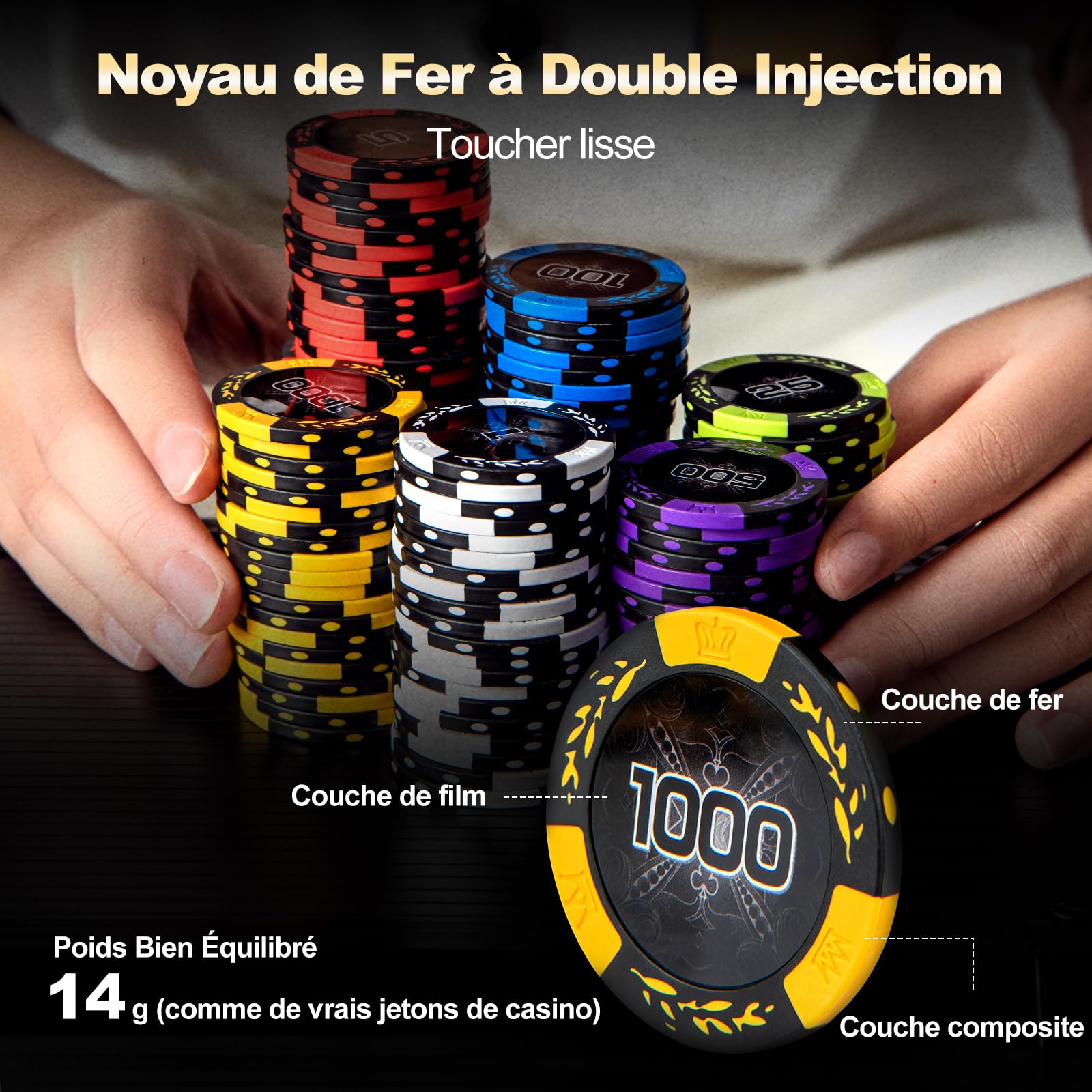 COSTWAY Mallette de Poker en Aluminium avec 500 Jetons & 2 Jeux de Cartes, Coffret de Poker avec 5 Dés et 3 Dealer, pour Casino Fête Voyages