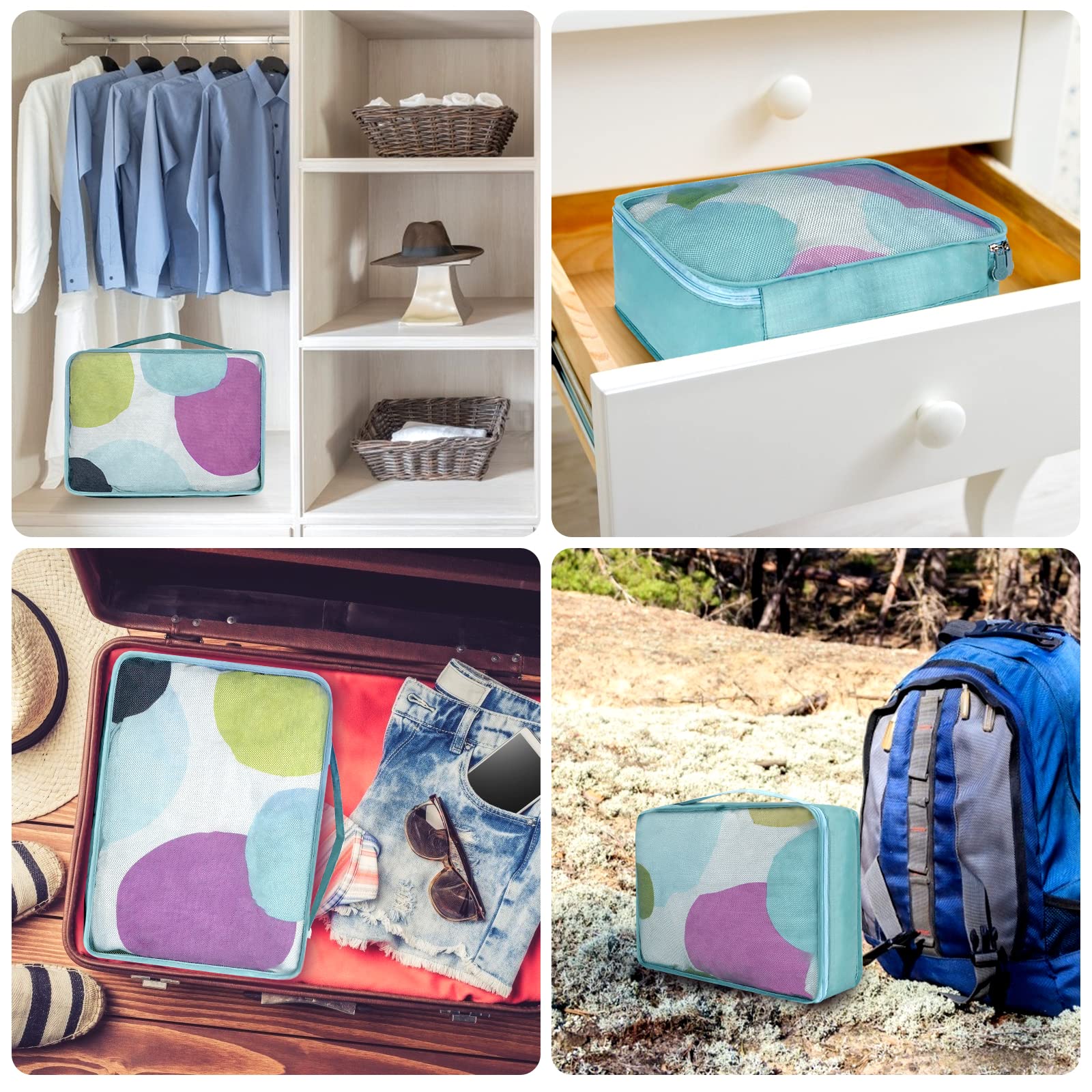 Packing Cubes - Organizer per valigie, 12 pezzi, grandi borse per bagagli, viaggi in famiglia, conservazione a casa (12, azzurro)
