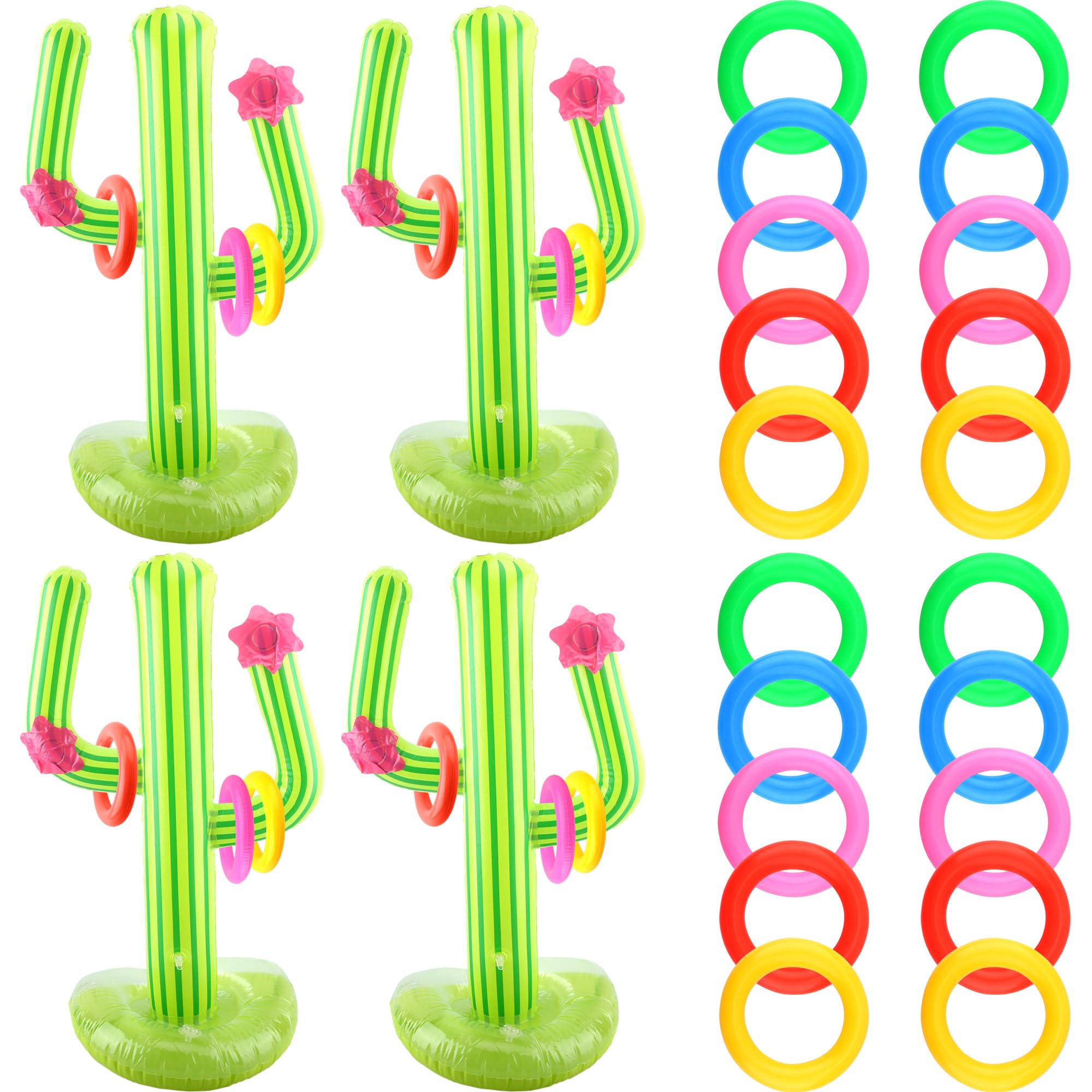 4 Pack Inflatable Cactus Ring Toss Games 31 Inch Large Giant Blow Up Inflatable Cactus Games for Pool Parties Mexican Taco Party Supplies Decorations