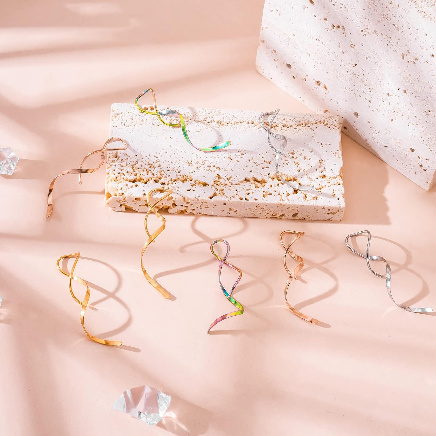 Hanreshe 4Pairs Spiral Threader Earrings for Women Handmade Twisted Spiral Stainless Steel Drop Dangle Earrings Threader - Image 6