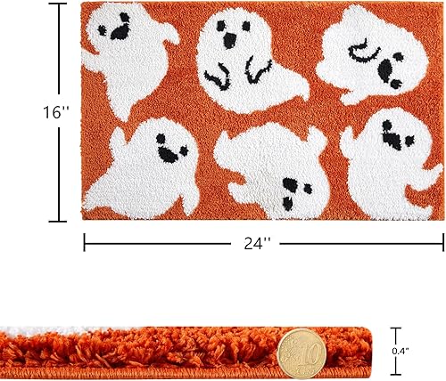 Miniatura 2 de Estmy Bonita alfombra de baño de fantasma naranja, antideslizante, lavable a máquina, de 16 x 24 pulgadas, espeluznante y divertida alfombra de baño